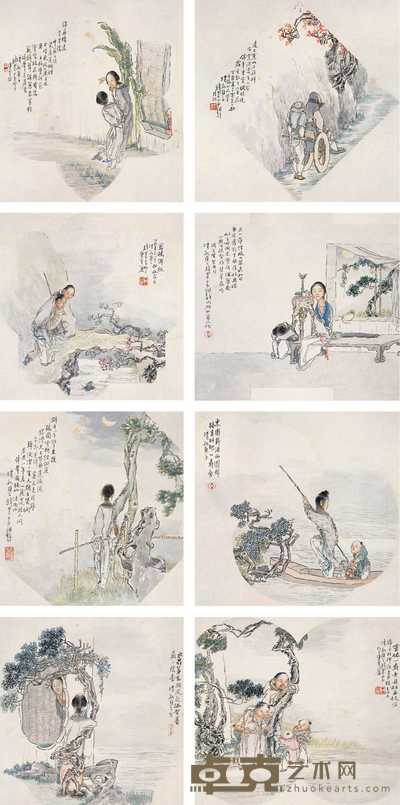 钱慧安 1897年作 人物 册页（八开） 尺寸不一